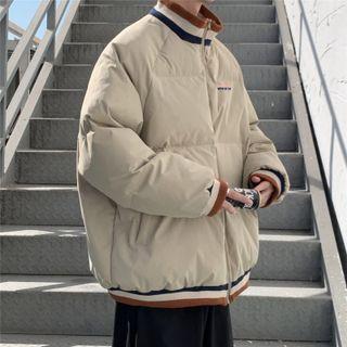 Stand-collar Striped Trim Padded Jacket