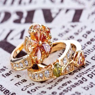 Rhinestone & Copper Flower Layered Ring