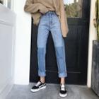 Color-block Loose-fit Cropped Jeans