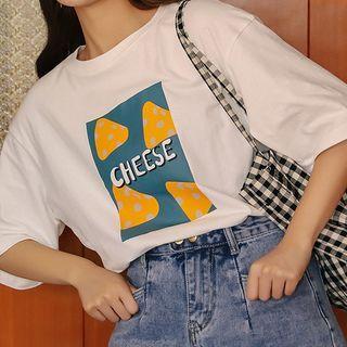 Cartoon Cheese Print Short-sleeve T-shirt