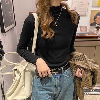 Plain Lettuce Edge Long-sleeve T-shirt