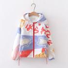 Printed Hooded Zip Jacket White - One Size
