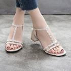 Studded T-strap Chunky-heel Sandals