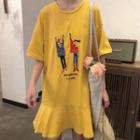 Short-sleeve Embroidered Flared T-shirt Dress