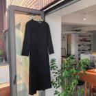 3/4-sleeve A-line Dress Black - One Size