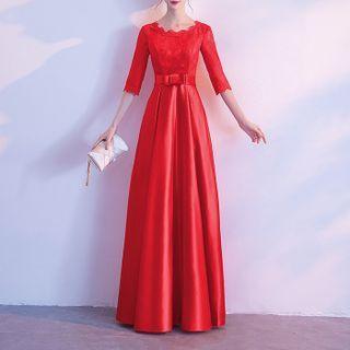 Elbow-sleeve A-line Evening Gown / Cocktail Dress