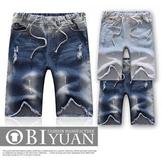 Drawstring Distressed Shorts