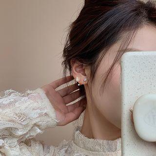 Flower Faux Pearl Faux Cat Eye Stone Alloy Earring Gold & White - One Size