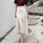 Asymmetric Slit A-line Midi Skirt