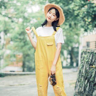 Distressed Pinafore Jumpsuit