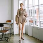 Set: Drop-shoulder Shirt + Drawstring-waist Shorts