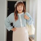 Plus Size Round-neck Piped Cardigan