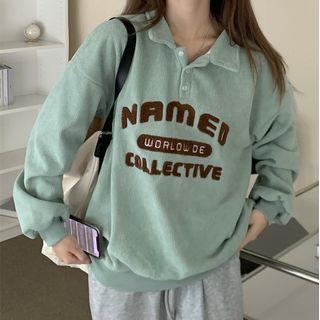 Lapel Letter Embroidered Long-sleeve Top