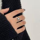 Heart Bead Alloy Open Ring J2548 - Silver & Black - One Size