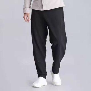Plain Drawstring-waist Tapered Pants