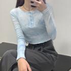 Long-sleeve Tie-dye Drawstring T-shirt Blue - One Size