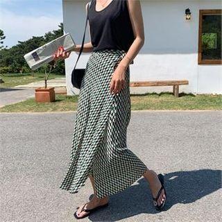 Geo Pattern Maxi Wrap Skirt Green - One Size