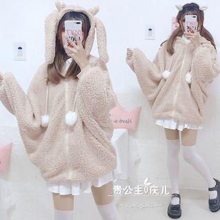 Fleece Hooded Zip Jacket As Shown In Figure - One Size