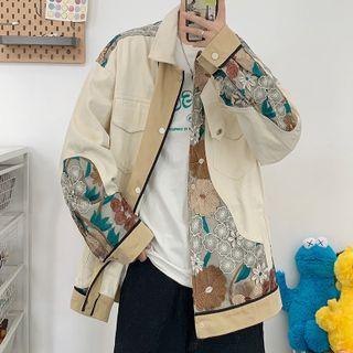 Floral Embroidered Panel Shirt Jacket