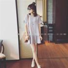 Short-sleeve Cross Strap Ruffle Dress Gray - One Size