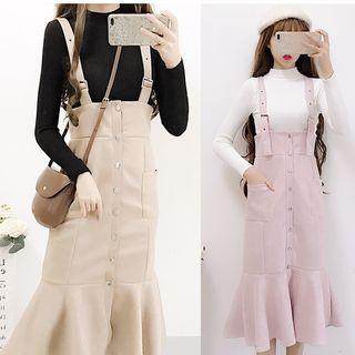 Mock Neck Long-sleeve Knit Top/ Mermaid Pinafore Dress