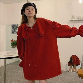 Long-sleeve Collared Ruffle Trim Mini Dress