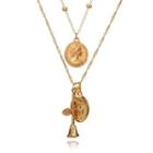Alloy Coin & Rose Pendant Layered Necklace 5005 - Gold - One Size