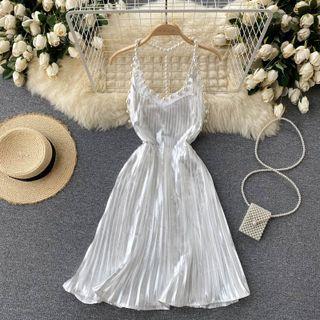 Halter Pearl Open-back Spaghetti-strap Dress