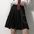High-waist Pleated A-line Skirt / Chain Strap