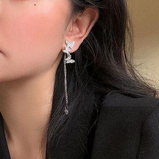 Butterfly Drop Earring 1 Pair - Silver Stud - Non Matching - Butterfly - Silver - One Size