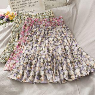 Elastic-waist Pleated Mini Skirt