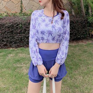 Set: Leaf Print Tankini + Hooded Cover-up