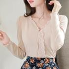 Lettuce-edge Faux-pearl Detail Top