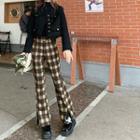 Plaid High-waist Slit Boot-cut Pants