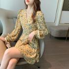 Floral V-neck Mini A-line Wrap Dress