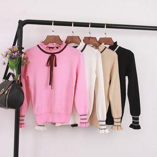 Bow Accent Mock Turtleneck Knit Top