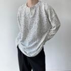 Long-sleeve Sequined Placket T-shirt