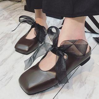 Ribbon Detail Square Toe Mules