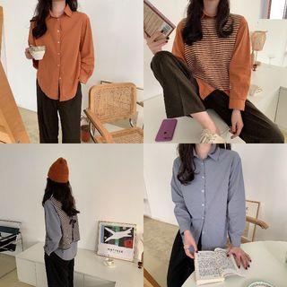 Plain Shirt / Striped Knit Vest