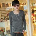 Long-sleeve Pocket-front T-shirt