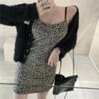 Plain Cardigan / Leopard Dress