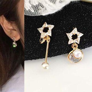 Mismatch Rhinestone & Bead Earrings