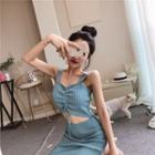 Spaghetti-strap Open Front Knit Dress
