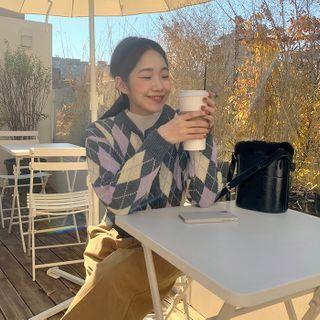 Woolen Argyle Knit Cardigan