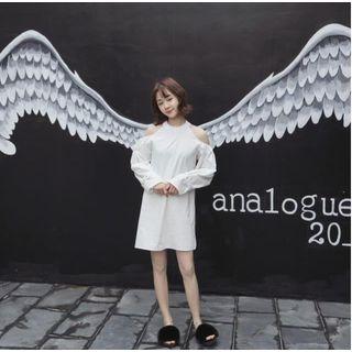 Cold Shoulder Long-sleeve Shift Dress