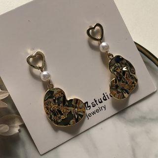 Faux Pearl Irregular Alloy Heart Dangle Earring 1 Pair - Earrings - One Size