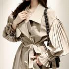 Pleated-sleeve Trench Coat With Belt
