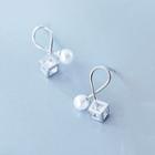 925 Sterling Silver Caged Rhinestone Faux Pearl Dangle Earring 1 Pair - S925 Sterling Silver - One Size