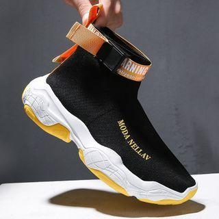 Lettering Knit High-top Sneakers