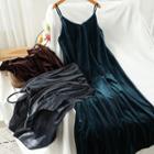 Spaghetti-strap Maxi A-line Velvet Dress